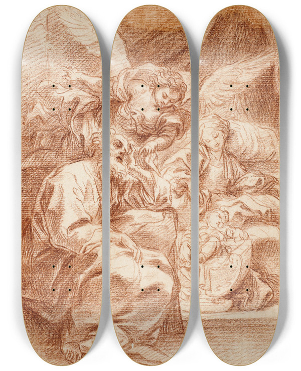 Triptych art skateboard deck of Giuseppe Passeri Josephs Dream by Giuseppe Passeri (1654-1714)