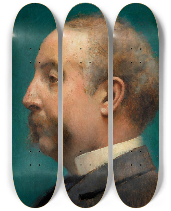 Triptych art skateboard deck of Gari Melchers Head Of Thomas Pitts by Gari Melchers (1860-1932)
