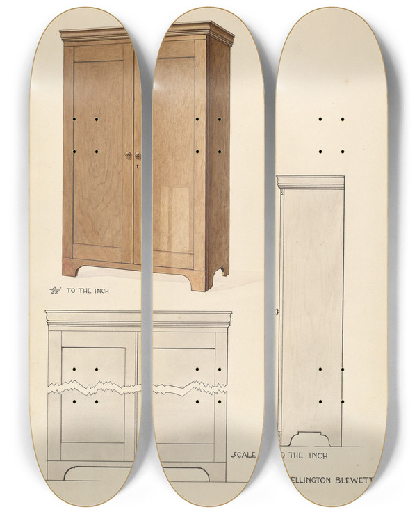 Triptych art skateboard deck of Wellington Blewett Bishop Hill Cupboard by Wellington Blewett (20-)