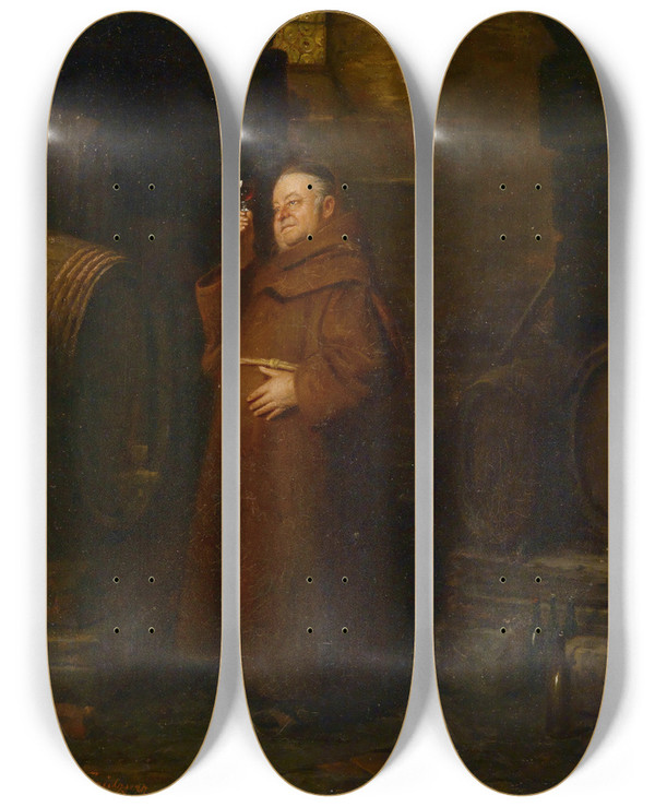 Triptych art skateboard deck of Eduard Von Grtzner Mnch Bei Der Weinprobe by Eduard Von Grutzner (1848-1925)