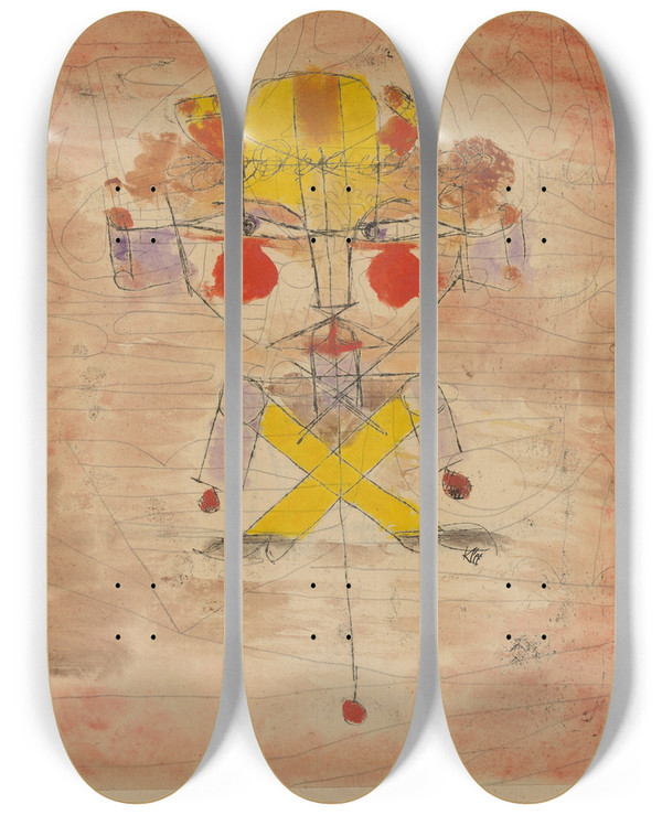 Triptych art skateboard deck of Paul Klee Jumping Jack by Paul Klee (1879-1940)
