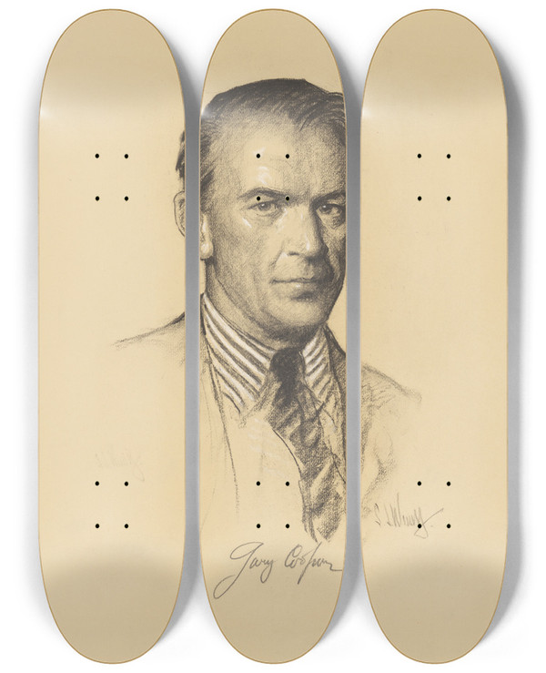 Triptych art skateboard deck of Samuel Johnson Woolf Gary Cooper by Samuel Johnson Woolf (1880-1948)
