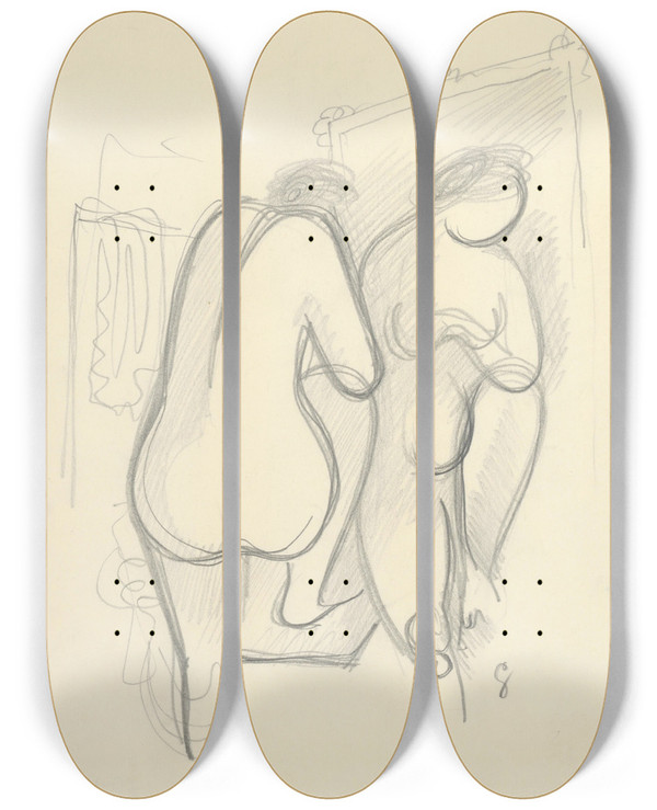 Triptych art skateboard deck of Mikul Galanda Pred Zrkadlom by Mikulas Galanda (1895-1938)
