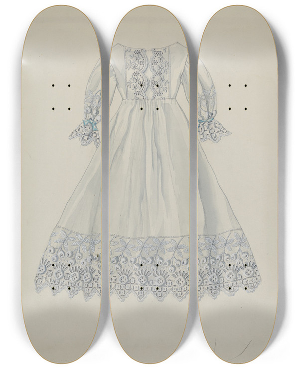 Triptych art skateboard deck of Edith Towner Dolls Dress by Edith Towner (20-)