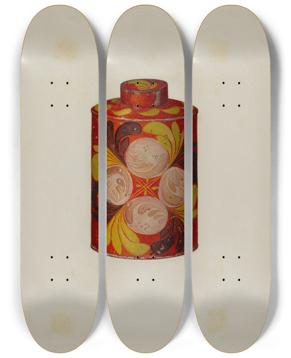 Triptych art skateboard deck of Mildred Ford Toleware Tea Caddy by Mildred Ford (20-)