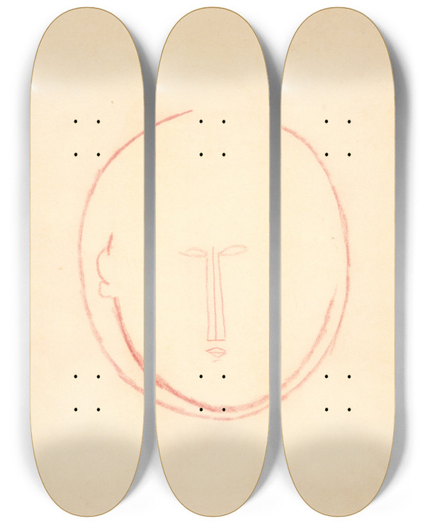 Triptych art skateboard deck of Amedeo Modigliani Frontaler Runder Kopf by Amedeo Modigliani (1884-1920)