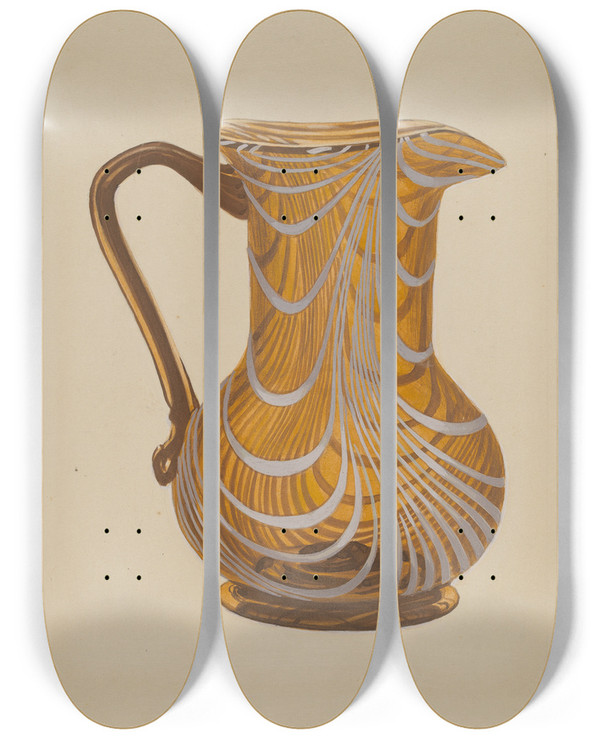 Triptych art skateboard deck of American 20Th Century Glass Pitcher by American 20Th Century