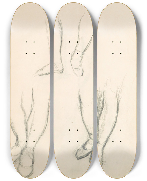 Triptych art skateboard deck of Edgar Degas Figure Studies 10 by Edgar Degas (1834-1917)