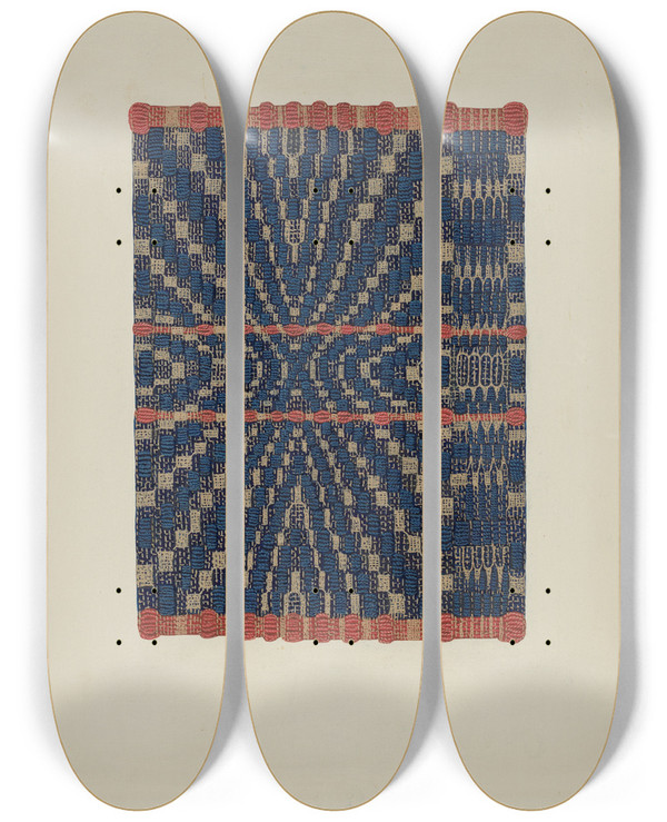 Triptych art skateboard deck of Ruth M Barnes Coverlet Detail_3 by Ruth M Barnes