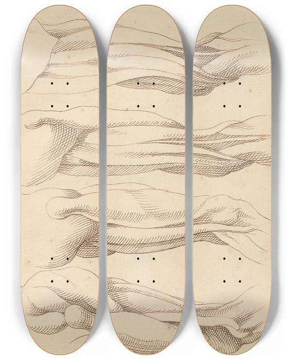 Triptych art skateboard deck of Hamlet Winstanley Anatomical Studies Of Legs_2 by Hamlet Winstanley (1698-1756)