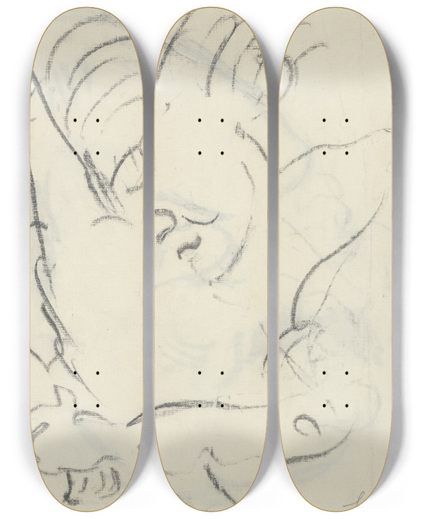 Triptych art skateboard deck of Max Beckmann Flchtige Karikatur Fridel Battenbergs by Max Beckmann (1884-1950)