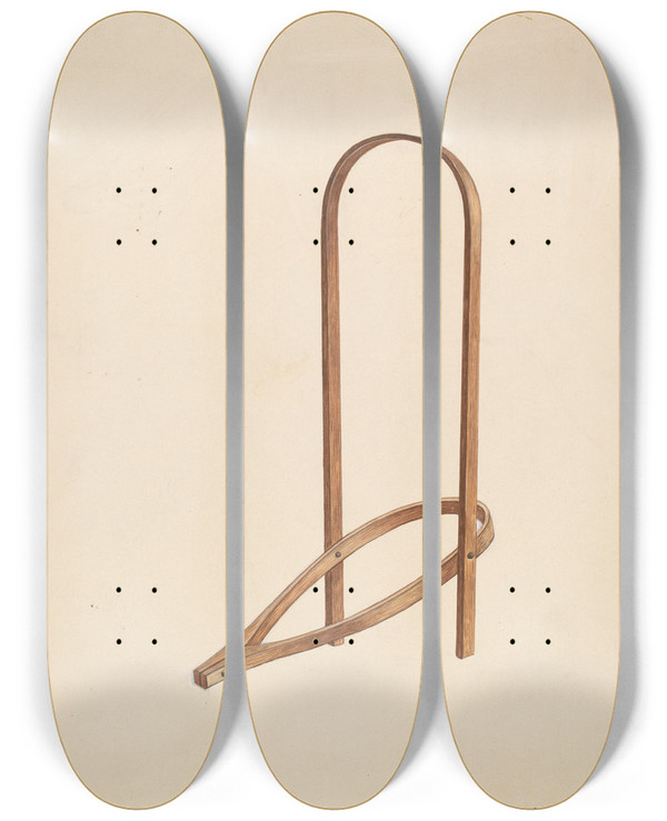 Triptych art skateboard deck of Rex F Bush Bootjack by Rex F Bush (20-)