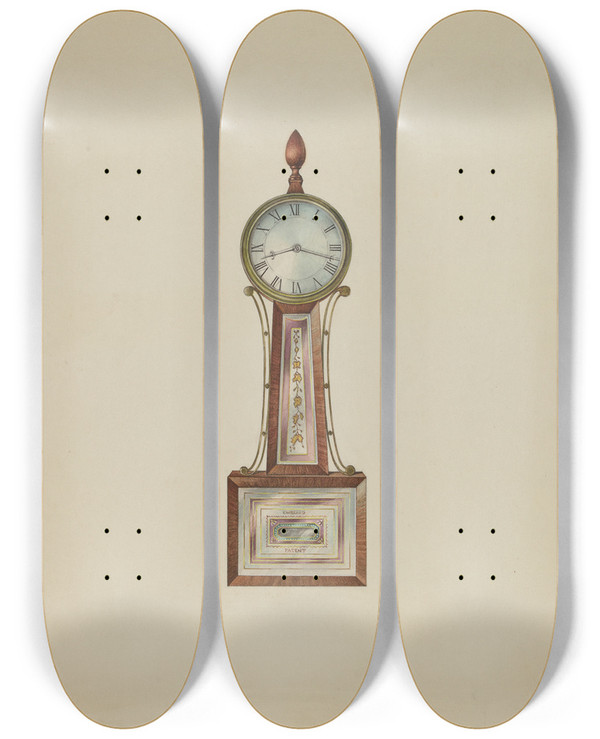 Triptych art skateboard deck of Lawrence Phillips Wall Clock_2 by Lawrence Phillips