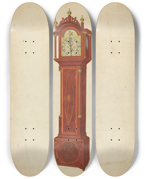 Triptych art skateboard deck of Arthur Johnson Tall Clock_3 by Arthur Johnson