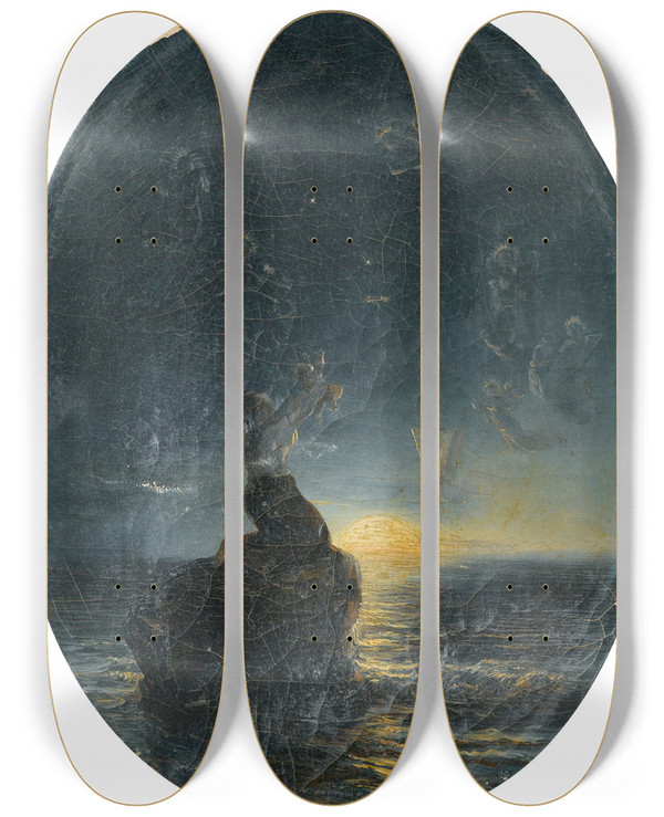 Triptych art skateboard deck of Thodore Gudin The Castaway by Theodore Gudin (1802-1880)