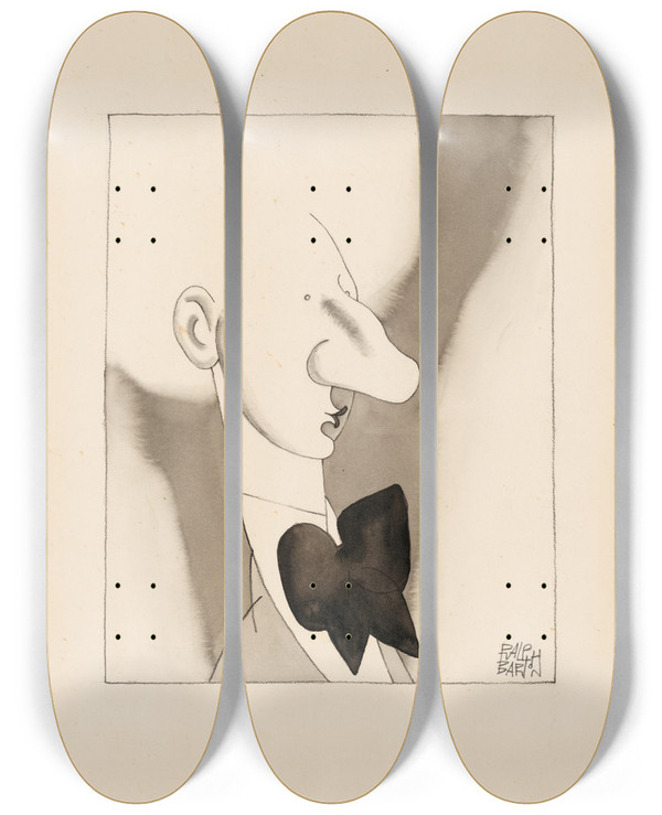 Triptych art skateboard deck of Ralph Barton Leopold Stokowski by Ralph Barton (1891-1931)
