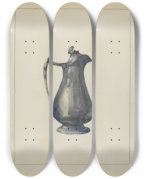 Triptych art skateboard deck of John Oster Pewter Pitcher by John Oster