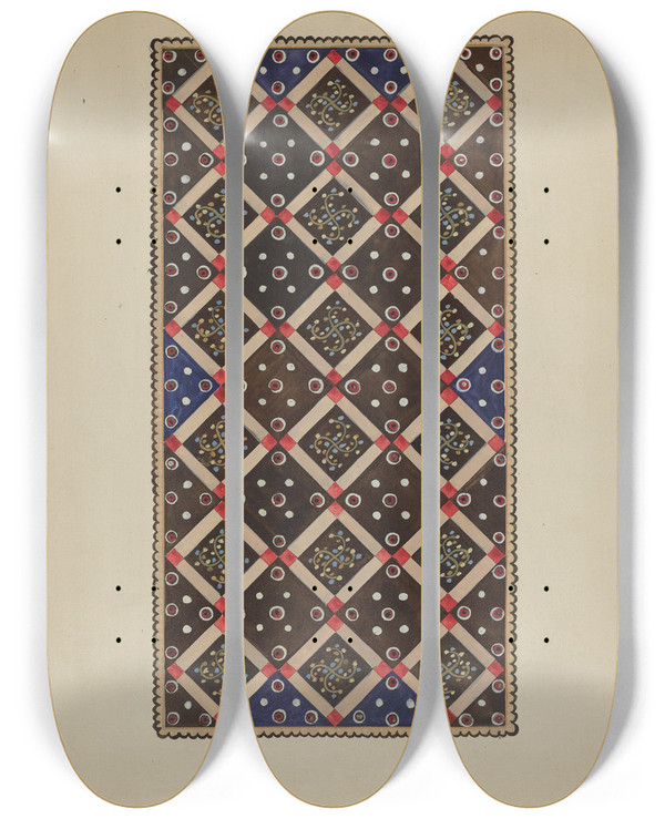 Triptych art skateboard deck of Jules Lefevere Button Rug_1 by Jules Lefevere