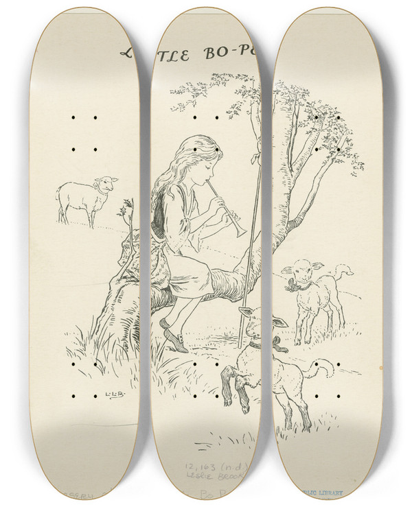 Triptych art skateboard deck of Leonard Leslie Brooke Little Bopeep 3 by Leonard Leslie Brooke (1862-1940)