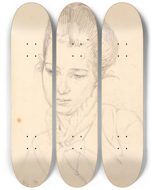 Triptych art skateboard deck of Viggo Johansen Portrt Af Frk Raffenberg by Johansen Viggo (1851-1935)