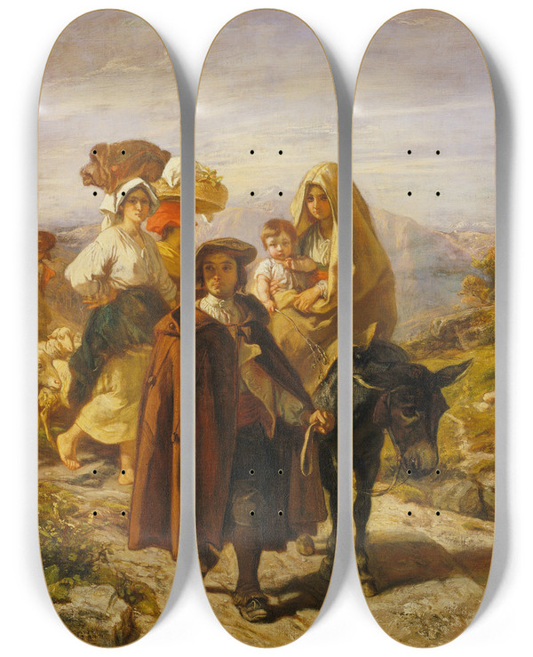 Triptych art skateboard deck of Camillejosephetienne Roqueplan Peasants Of Barn by Camille-Joseph-Etienne Roqueplan (1803-1855)