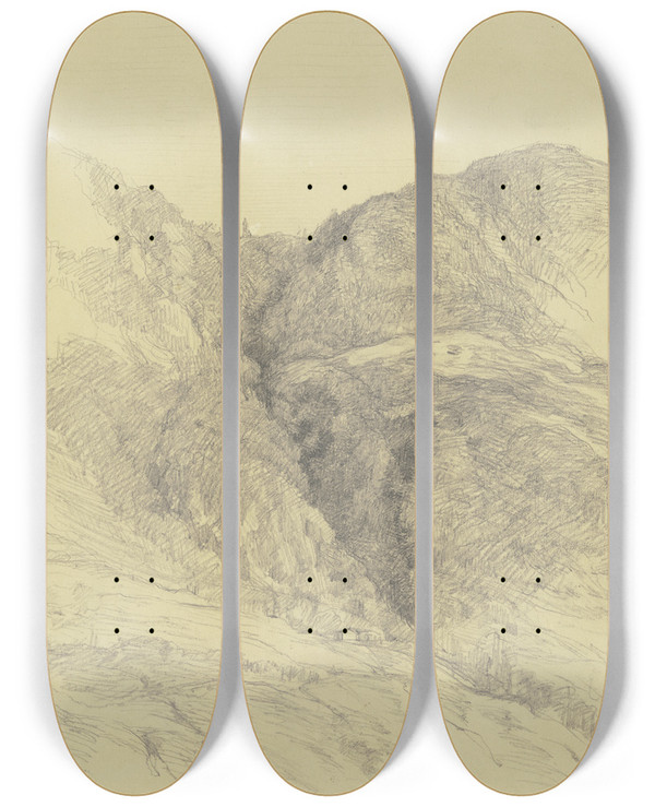 Triptych art skateboard deck of Louis Eysen Hillside by Louis Eysen (1843-1899)