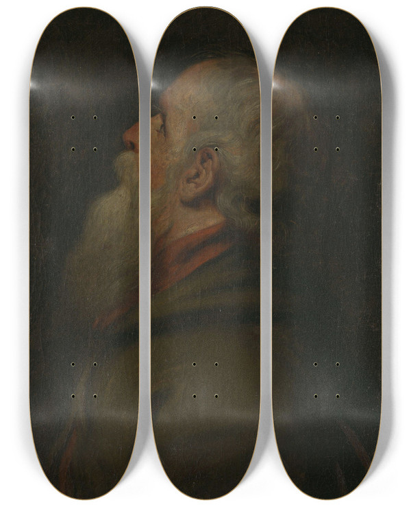 Triptych art skateboard deck of Charlesfranois Hutin An Old Man by Charles Francois Hutin (1715-1776)