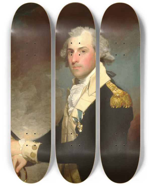 Triptych art skateboard deck of Gilbert Stuart Matthew Clarkson by Gilbert Stuart (1755-1828)