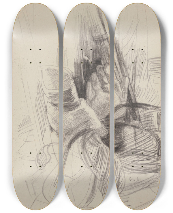 Triptych art skateboard deck of James Ensor Hand With Barrel by James Ensor (1860-1949)