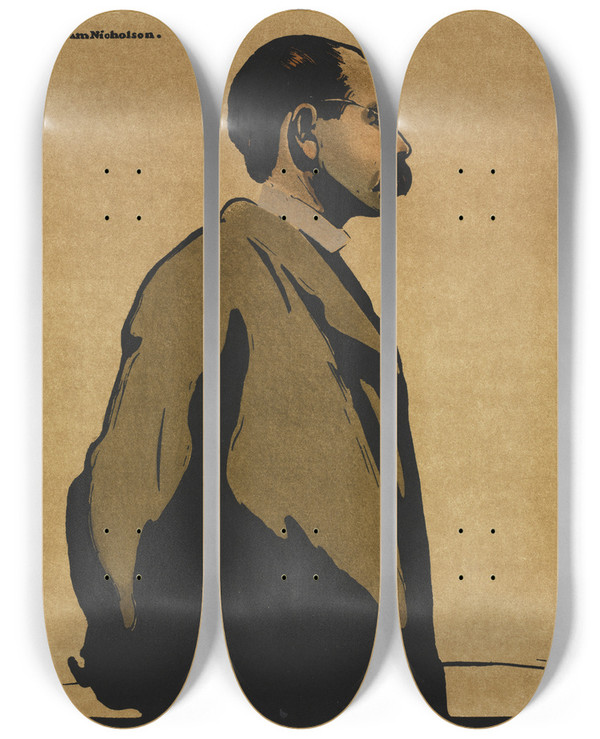 Triptych art skateboard deck of William Nicholson Rudyard Kipling_3 by William Nicholson (1872-1949)