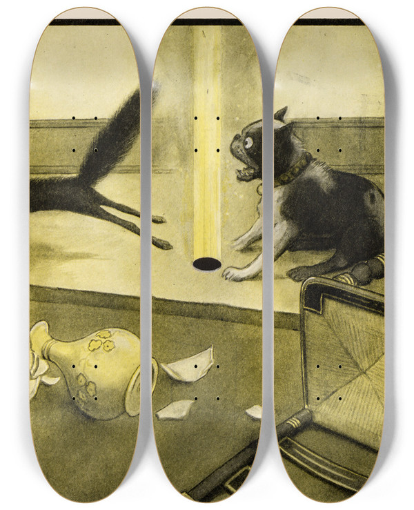 Triptych art skateboard deck of Peter Newell The Rocket Book Pl 11 by Peter Newell (1862-1924)