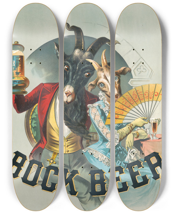 Triptych art skateboard deck of Calvert Litho Co Bock Beer Poster No 8 by Calvert Litho Co (1863)