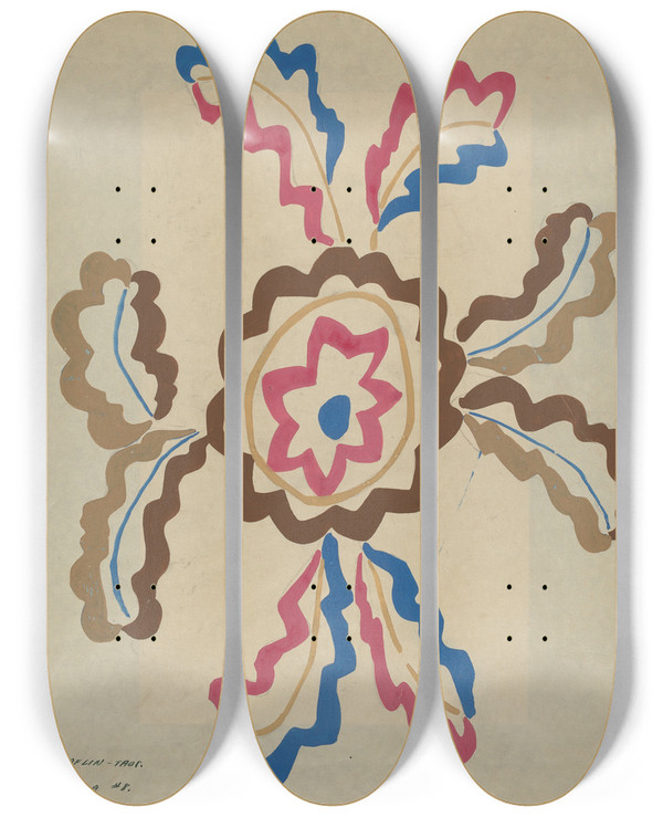 Triptych art skateboard deck of Majel G Claflin Colcha_1 by Majel G Claflin (1893-1941)