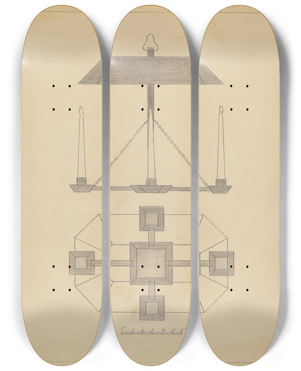 Triptych art skateboard deck of Mildred Ford Chandelier_3 by Mildred Ford (20-)