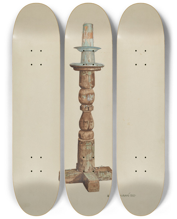 Triptych art skateboard deck of Ethel Dougan Pascal Candlestick by Ethel Dougan