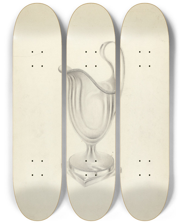 Triptych art skateboard deck of American 20Th Century Silver Pitcher by American 20Th Century