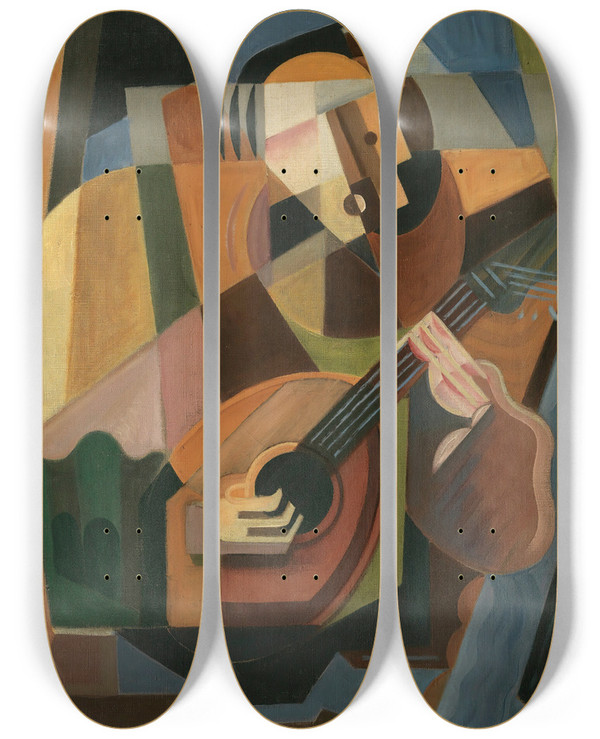 Triptych art skateboard deck of Mara Blanchard Le Joueur De Luth by Maria Blanchard (1881-1932)