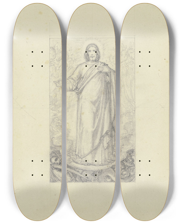 Triptych art skateboard deck of Ferdinand Fellner Christus Als Sieger Ber Das Bse by Ferdinand Fellner (1799-1859)