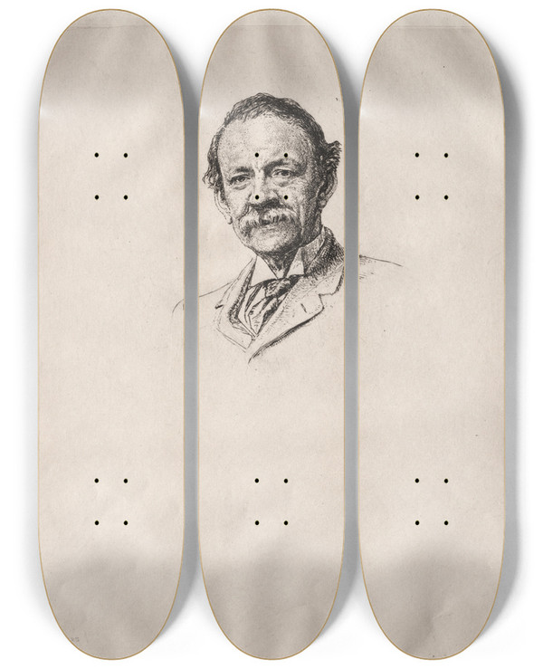 Triptych art skateboard deck of Francis Dodd Sir Joseph John Thomson by Francis Dodd (1874-1949)