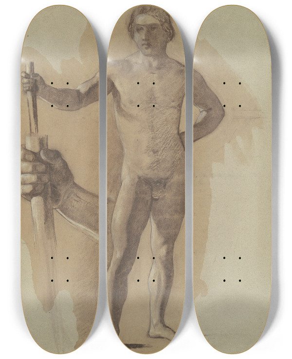 Triptych art skateboard deck of John Vanderlyn Study For The Landing Of Columbus by John Vanderlyn (1775-1852)