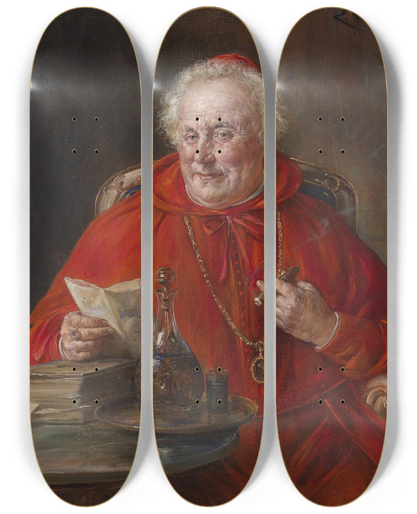 Triptych art skateboard deck of Ernst Nowak Eine Gute Zigarre by Ernst Nowak (1853-1919)