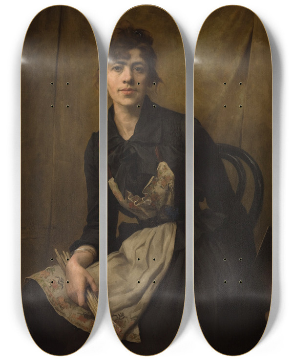 Triptych art skateboard deck of Anna Biliskabohdanowicz Selfportrait With A Palette by Anna Bilinska Bohdanowicz (1857-1893)