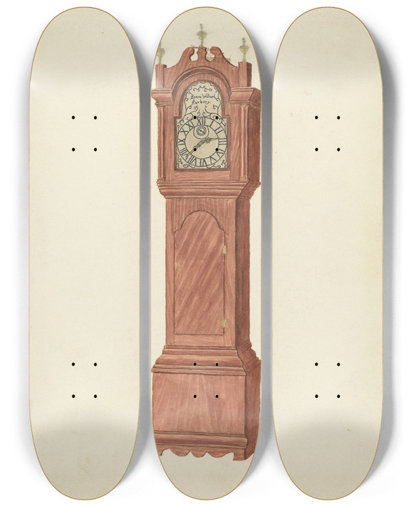 Triptych art skateboard deck of Walter W Jennings Grandfather Clock by Walter W Jennings