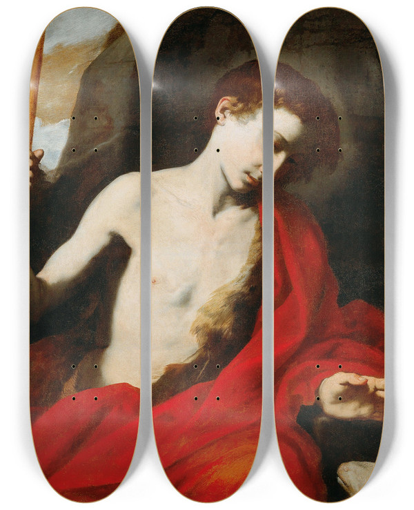 Triptych art skateboard deck of Jusepe De Ribera Saint John The Baptist by Jusepe de Ribera (1591-1652)