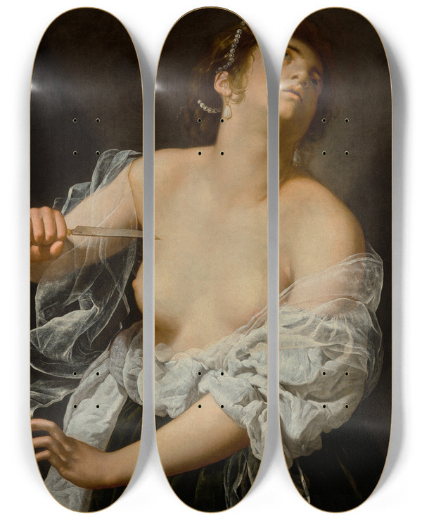 Triptych art skateboard deck of Artemisia Gentileschi Lucretia_2 by Artemisia Gentileschi (1593-1654)