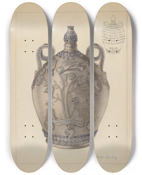 Triptych art skateboard deck of Gertrude Lemberg Jug With Stopper by Gertrude Lemberg (20-)