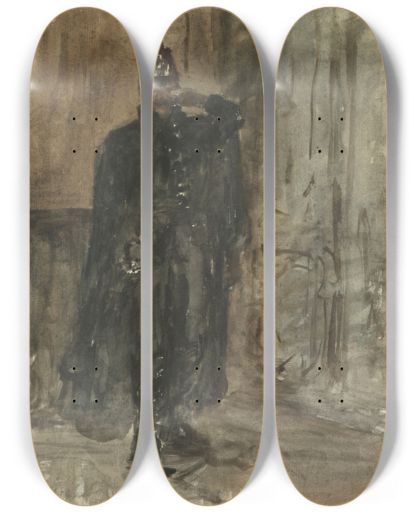 Triptych art skateboard deck of Petrus Van Der Velden Dutch Policeman by Petrus van der Velden (1837-1915)