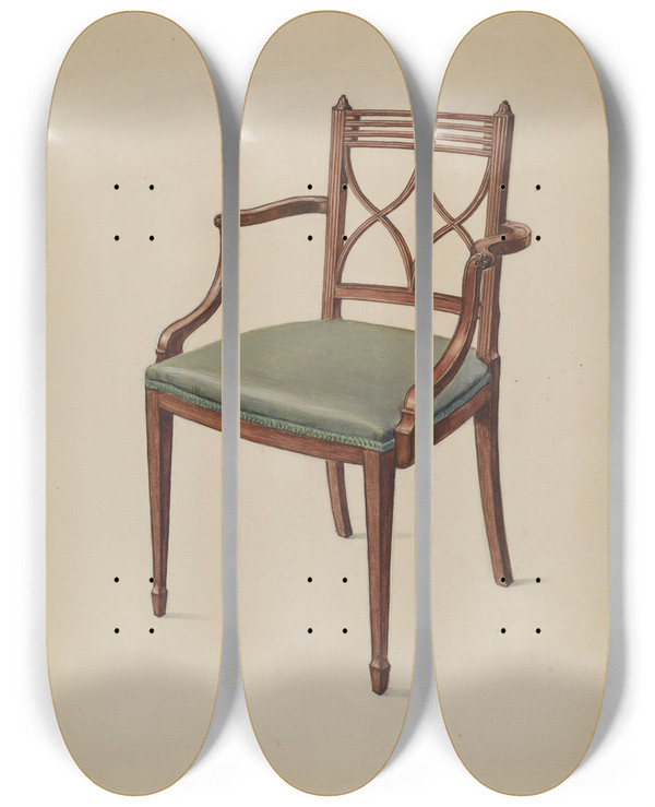 Triptych art skateboard deck of Bernard Gussow Armchair by Bernard Gussow