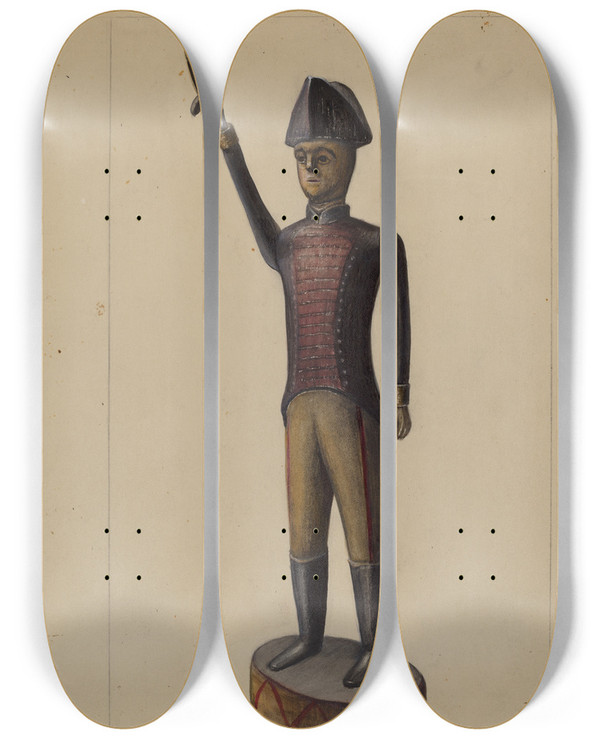 Triptych art skateboard deck of Mina Lowry Revolutionary Soldier by Mina Lowry (1894-1942)