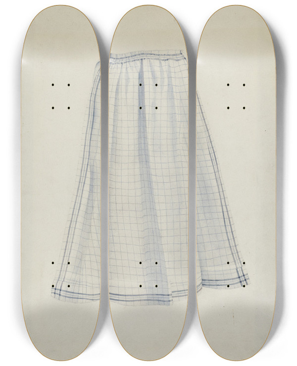 Triptych art skateboard deck of Joseph Goldberg Shaker Work Apron by Joseph Goldberg